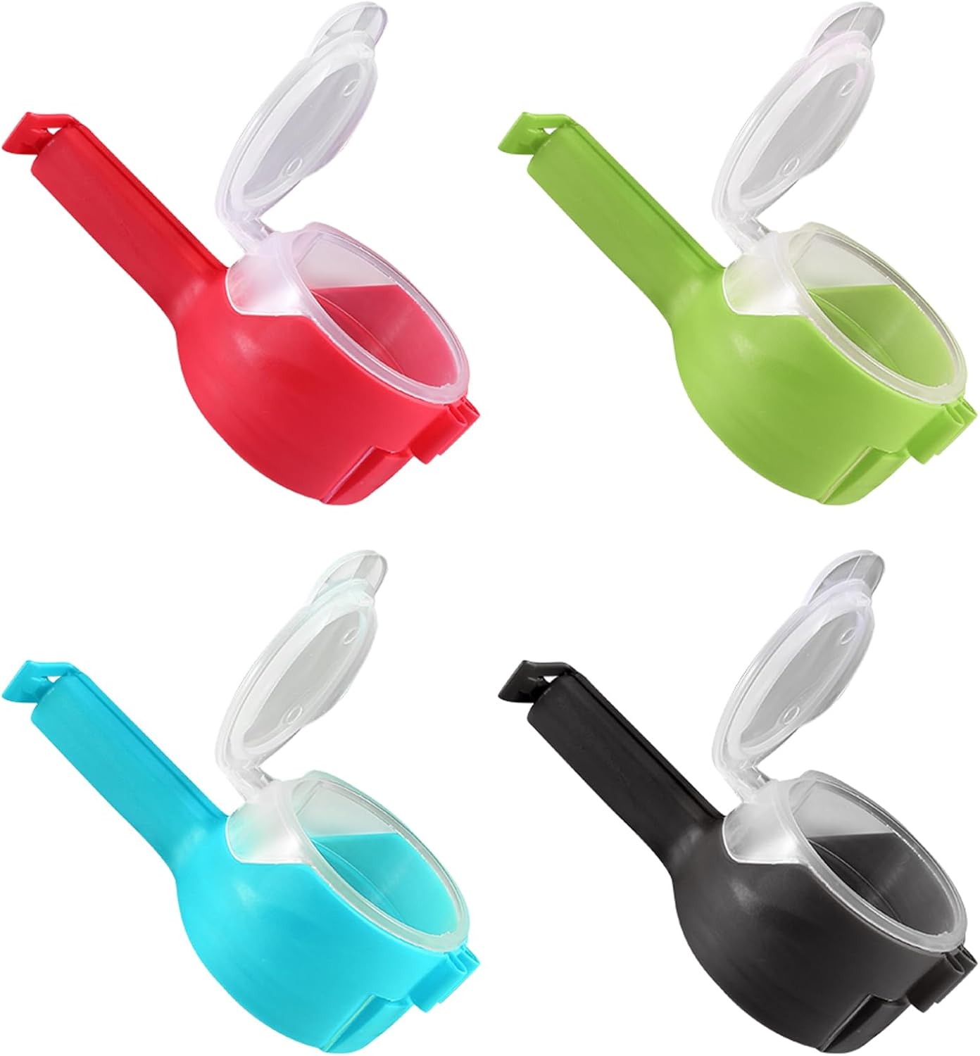 Pack of 4 sealing clips with Pourer, Snack dispenser,