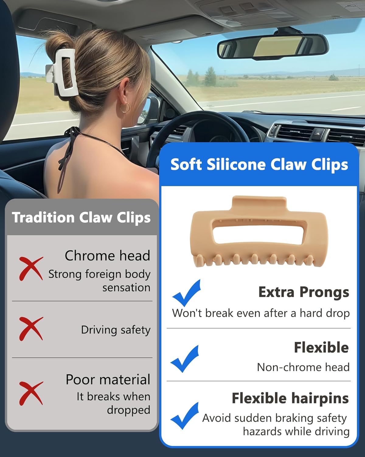 Lulir Soft & Flexible Hair Claw Clip (Pack Of 3)