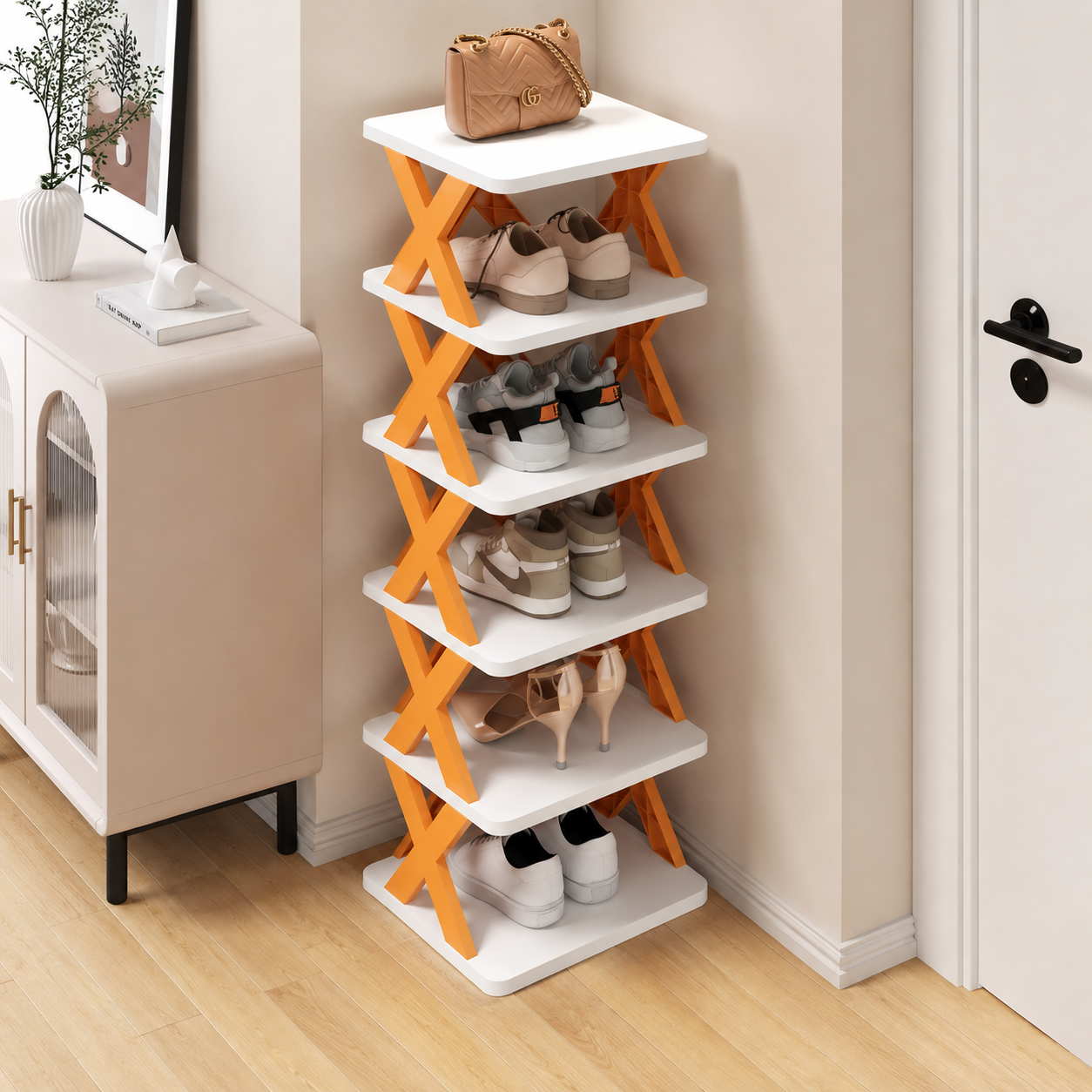 7-Tier Space-Saving Narrow Shoe Rack with Slanted Shelves