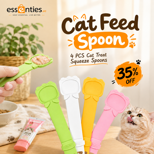 Cat Feed Spoon, 4 PCS Cats Strip Happy Spoons Squeeze