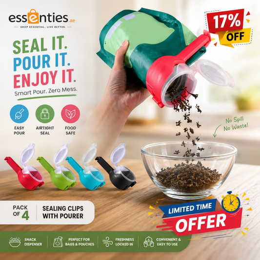 Sealing Clips with Built-in Pourer & Snack Dispenser (Pack Of 4)