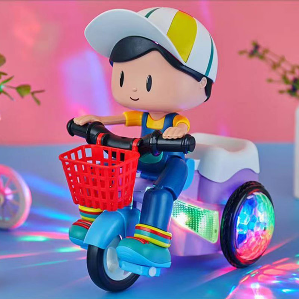 Kids Electric Stunt Tricycle 360 Degree Rotating Music Light Three-Wheel Electric Car Toy
