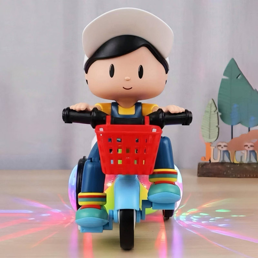 Kids Electric Stunt Tricycle 360 Degree Rotating Music Light Three-Wheel Electric Car Toy