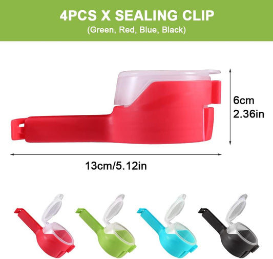 Sealing Clips with Built-in Pourer & Snack Dispenser (Pack Of 4)