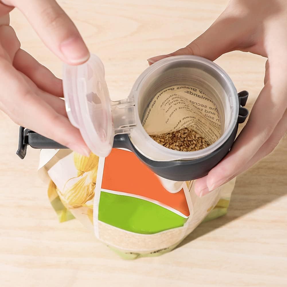 Pack of 4 sealing clips with Pourer, Snack dispenser,
