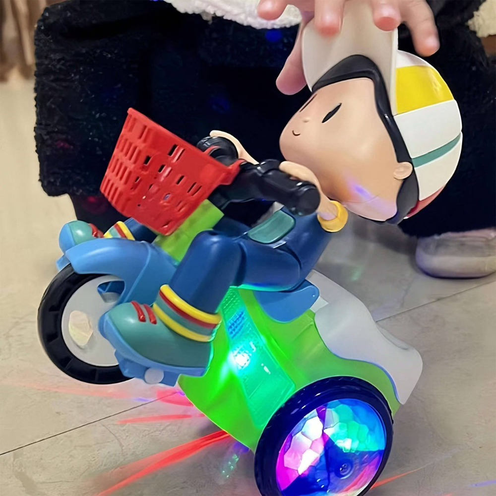 Kids Electric Stunt Tricycle 360 Degree Rotating Music Light Three-Wheel Electric Car Toy