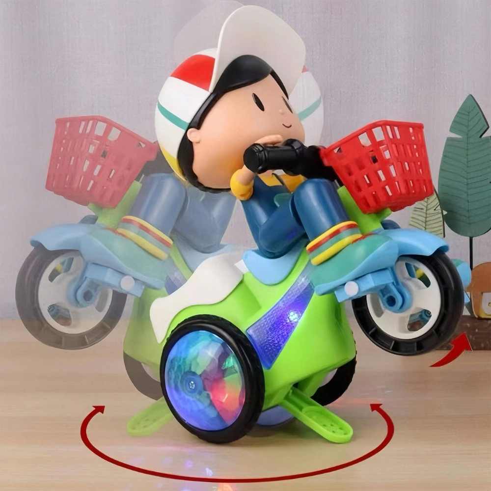Kids Electric Stunt Tricycle 360 Degree Rotating Music Light Three-Wheel Electric Car Toy