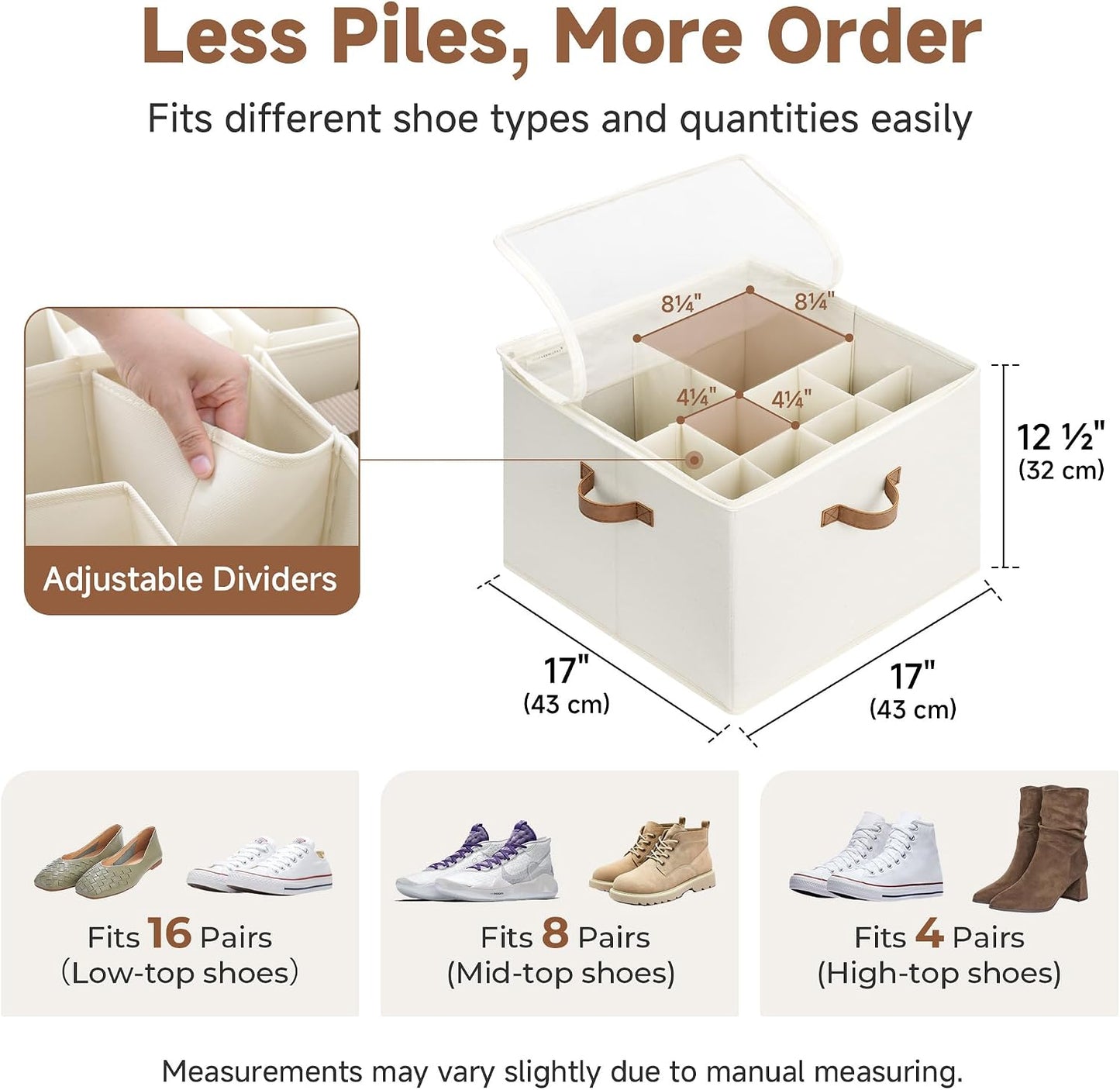 16-Pair Shoe Organizer for Closet, Adjustable Dividers