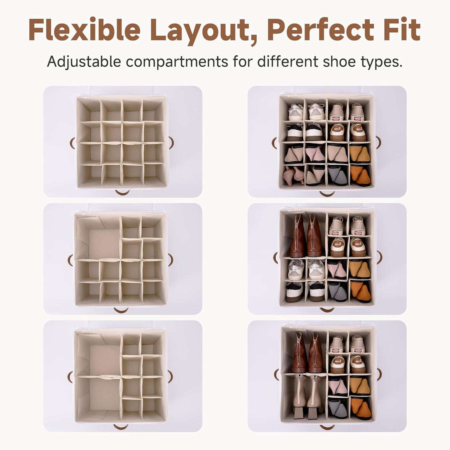 16-Pair Shoe Organizer for Closet, Adjustable Dividers