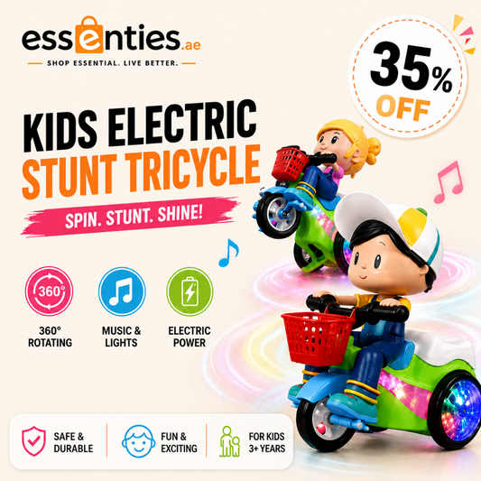 Kids Electric Stunt Tricycle 360 Degree Rotating Music Light Three-Wheel Electric Car Toy