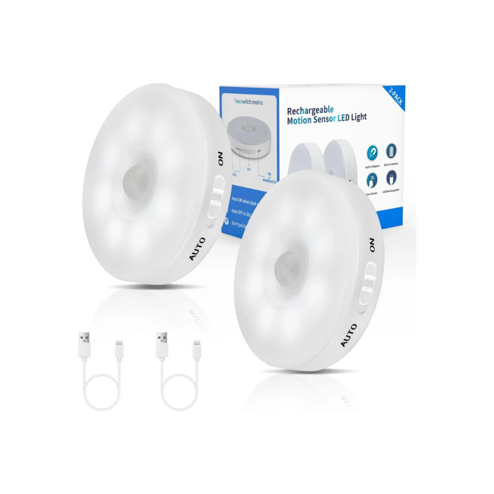 LED Rechargeable Motion Sensor Light Indoor, Bright & Long-Lasting (Pack Of 2)